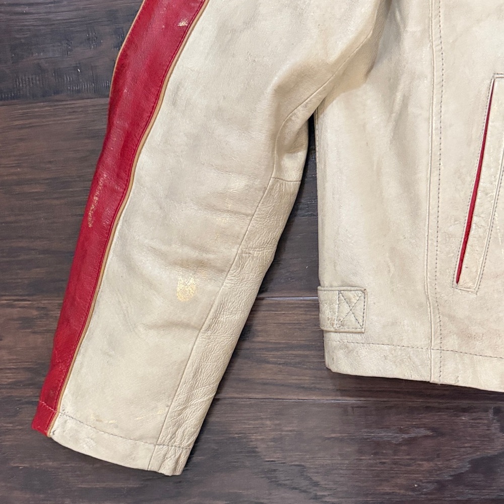 Vintage Wilsons Leather Moto Jacket w patches red cream gold - Picture 6 of 16